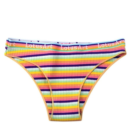 

EHTMSAK Comfort Seamless Hipster Bikini Stretch Invisible Underwear No Show Low Rise Striped Briefs for Women Yellow M
