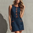 thumbnail image 5 of Women's Casual Solid Color Sleeveless Button Up Dress, Round Neck, 5 of 7