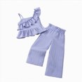 thumbnail image 4 of UngA Toddler Girls Cute Ruffle Sleeve Crop One Shoulder Tank Top and Pleated Wide Leg Pants Set Two Piece Summer Outfits 6-7 Years,Purple, 4 of 6