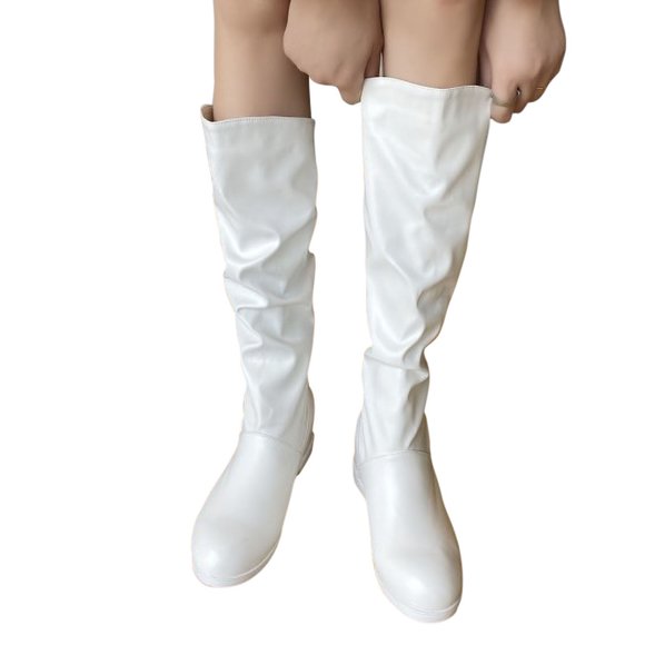 Winter Savings Clearance! PEZHADA Women's Knee-High Boots,Boots for Women,Large Pile Up Comfortable Flat Bottomed Solid Color Knee Length Women's Boots White