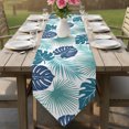 thumbnail image 6 of Teal Blue Palm Leaves Table Runner Linen Burlap Table Runner 72 Inches Long Tropical Botanical Summer Dresser Scarves for Kitchen Island Coffee Dining Room Party Wedding Banquet Holiday Decor 18"x72", 6 of 8