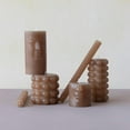 thumbnail image 2 of Creative Co-Op Unscented Face Pillar, Cappuccino Candles, 3" L x 3" W x 3" H, Brown, 2 of 5