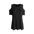 thumbnail image 5 of Cold Shoulder Tops for Women 2026 Summer Short Sleeve Crewneck Plain T Shirts Tunic Blouses, 5 of 6