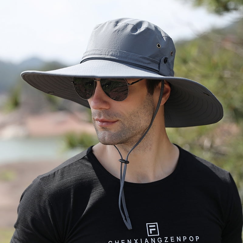 Topmelon Men's Sun Hat UPF 50+ Wide Brim Bucket Hat Windproof Fishing Hats Women's Outdoor Boonie Sun Hat UV Protection Fishing Hiking Unisex Camping