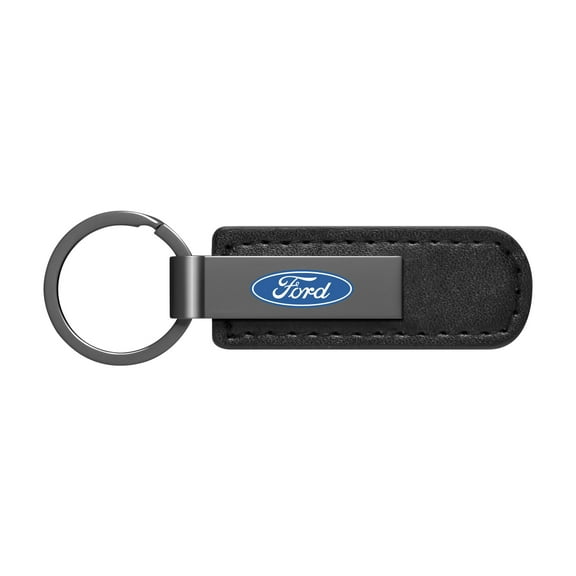 Ford Logo Black PU Leather Strap Black Metal Bar LED Printed Logo Key Chain