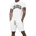 thumbnail image 2 of Men's Suits Modern 2-Piece Set with Letter Print Round Neck Short Sleeve T-Shirt and Drawstring Shorts, 2 of 4