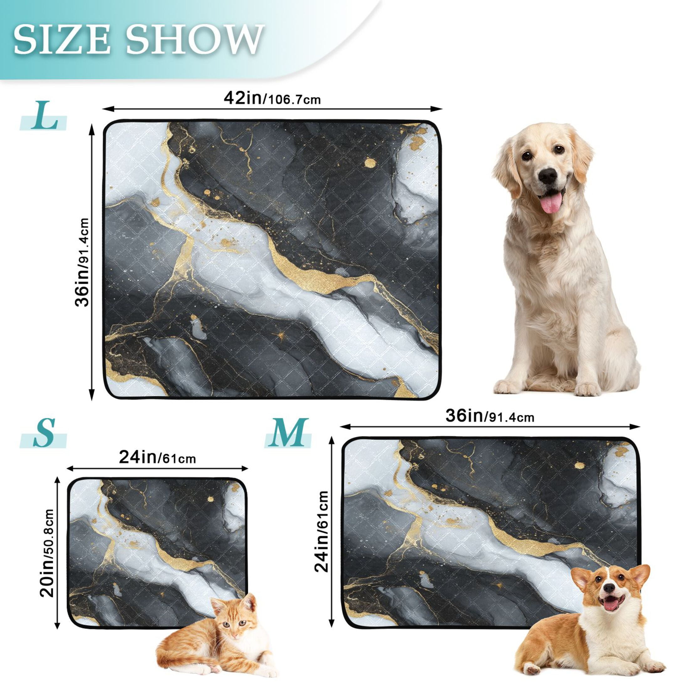 Qxltty Black Gilt Marble Cat litter Pads Pet Set of 3 Diaper Mats Center Anti-leakage Layer Absorbent Soft and Comfortable