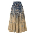 thumbnail image 2 of Women's Floral Maxi Skirt, Drawstring High Waist Tiered Pleated Skirt, Lightweight Flowy Boho Skirt for Summer, Vacation and Beach,Khaki,S, 2 of 7