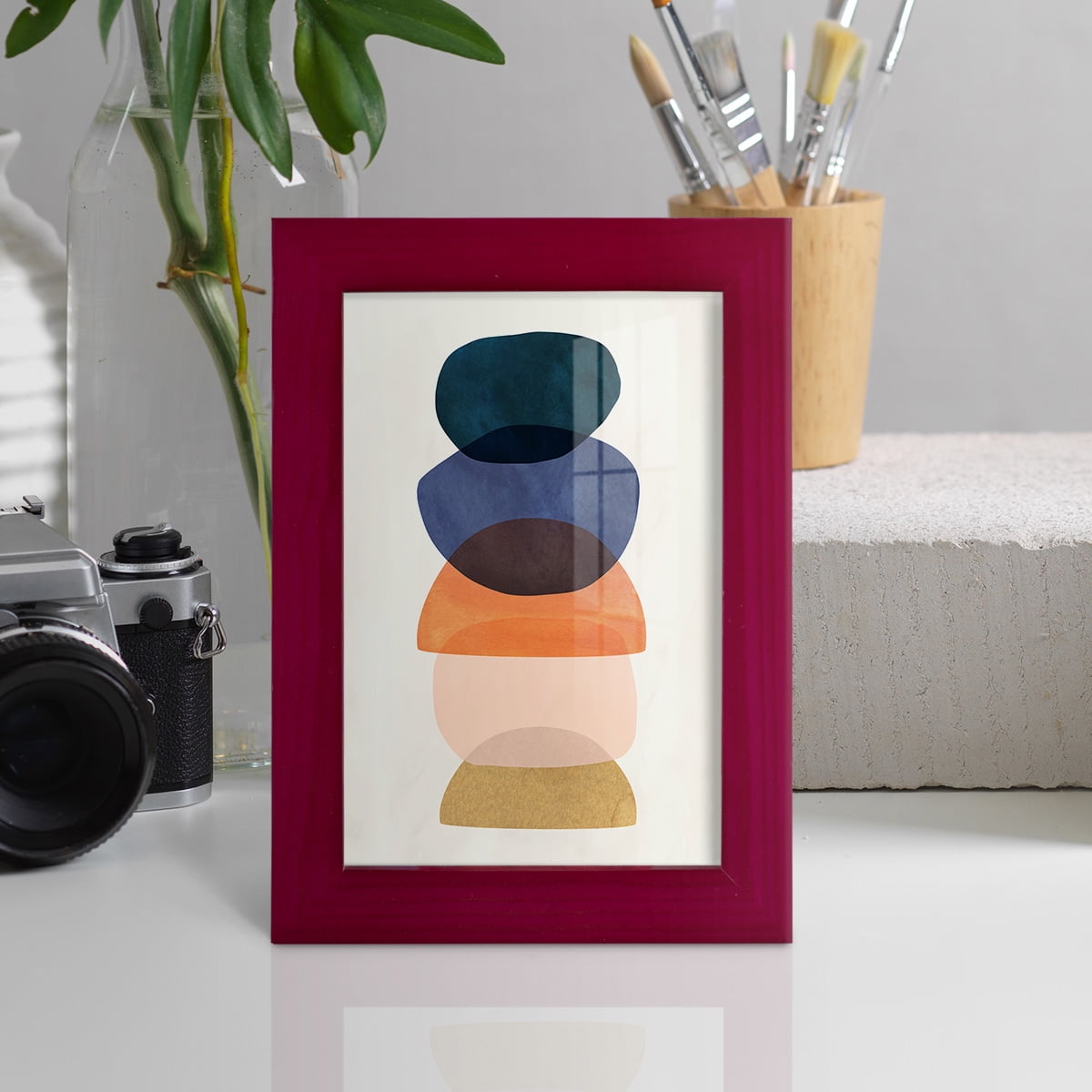 Mod Pods I -Framed Print w/glass-Cherry Red