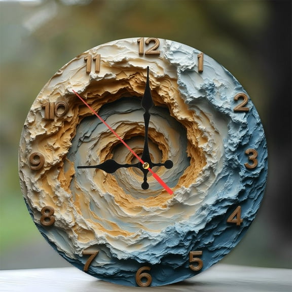 2D Spiral Wall Clock Art Decor for Home Design 10-Inch Silent Wooden Wall Clock, Battery Operated (AA Batteries Not Included), Artistic Home Decor