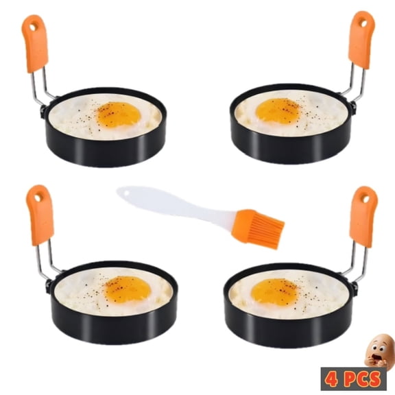 3" Round Egg Rings with Silicone Handle Set of 4, Non-stick Egg Mold Cooker of Breakfast, Egg Mold Shaper for  Omelette, Sandwich, Burger, Pancake and English Muffins (Orange)