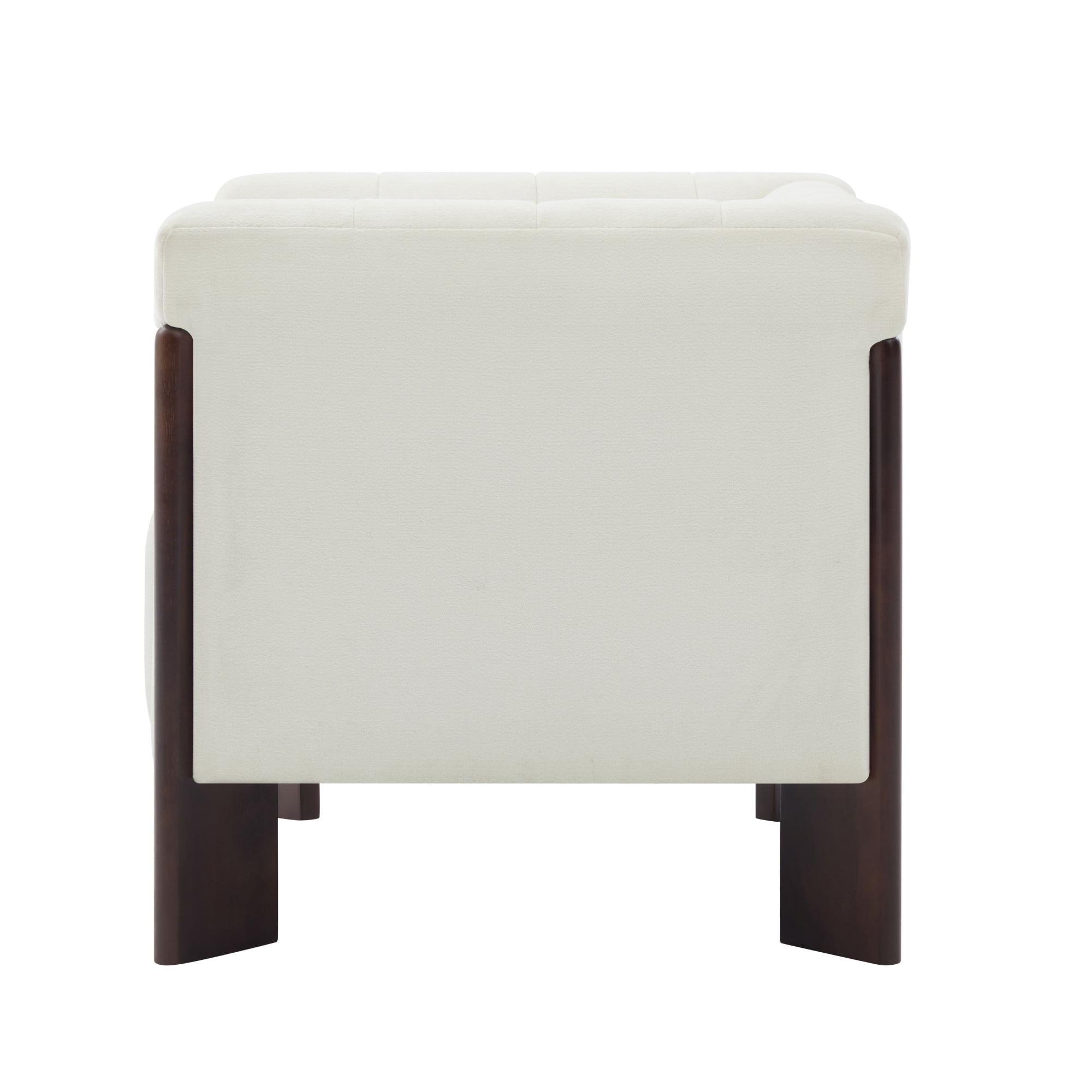 Leumius Modern Accent Chair, Velvet Single Sofa Chair with Tight Back, Round Arms, Vertical Channel Tufted Back and Walnut Rubber Wood Legs for Living Room, Bedroom or Reading Corner, Beige