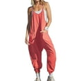 thumbnail image 4 of Summer Women's Loose Sleeveless Jumpsuits Spaghetti Strap Long Pant Romper Jumpsuit With Pockets Zipper, 4 of 8
