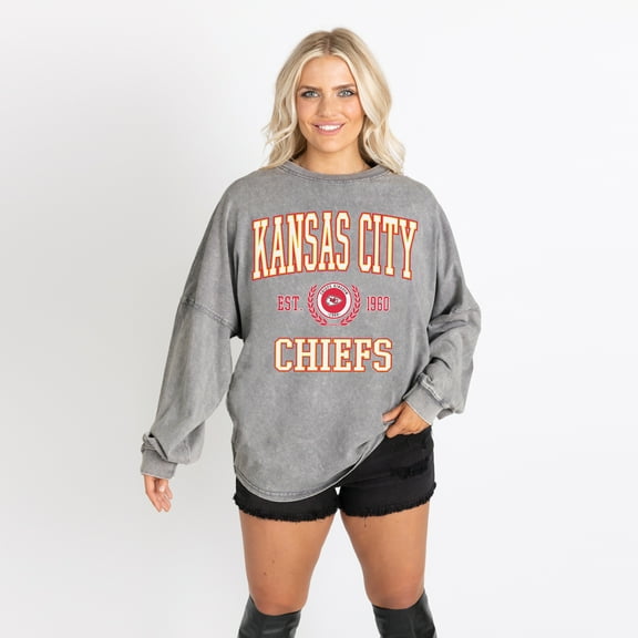 Women's Gameday Couture Gray Kansas City Chiefs Oversized Final Score Snow Wash Long Sleeve T-Shirt