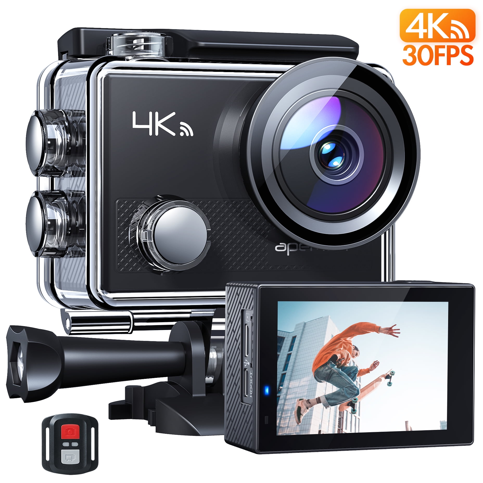 APEMAN 4K Action Camera, 20MP WiFi Waterproof, 2 inch 170 Degree Hyper