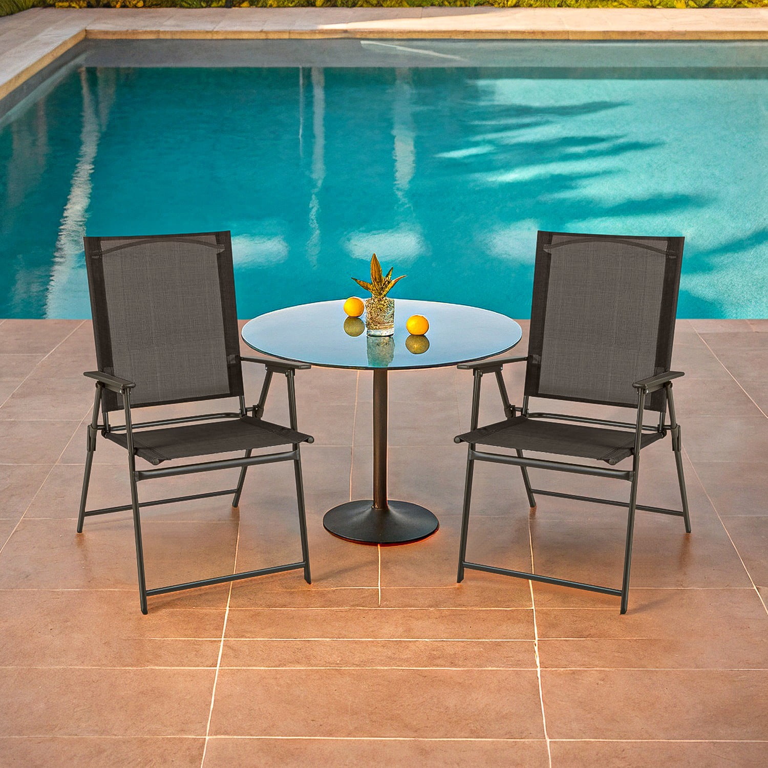 Aimee Lii 2 Pieces Patio Folding Chairs with Armrests for Deck Garden Yard, Outdoor Patio Set, Gray