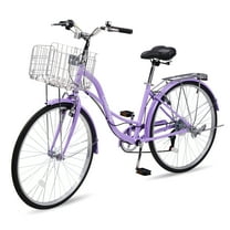 Ktaxon 26" Womens Bike, 7 Speed Beach Cruiser Bike for Adults Women with Basket & Rack, Step Through City Bikes, Purple