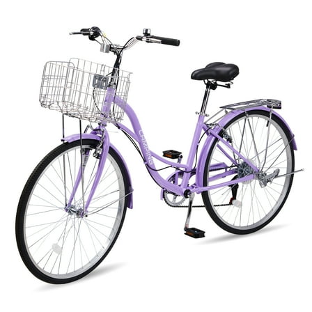 Ktaxon 26" Womens Bike, 7 Speed Beach Cruiser Bike for Adults Women with Basket & Rack, Step Through City Bikes, Purple