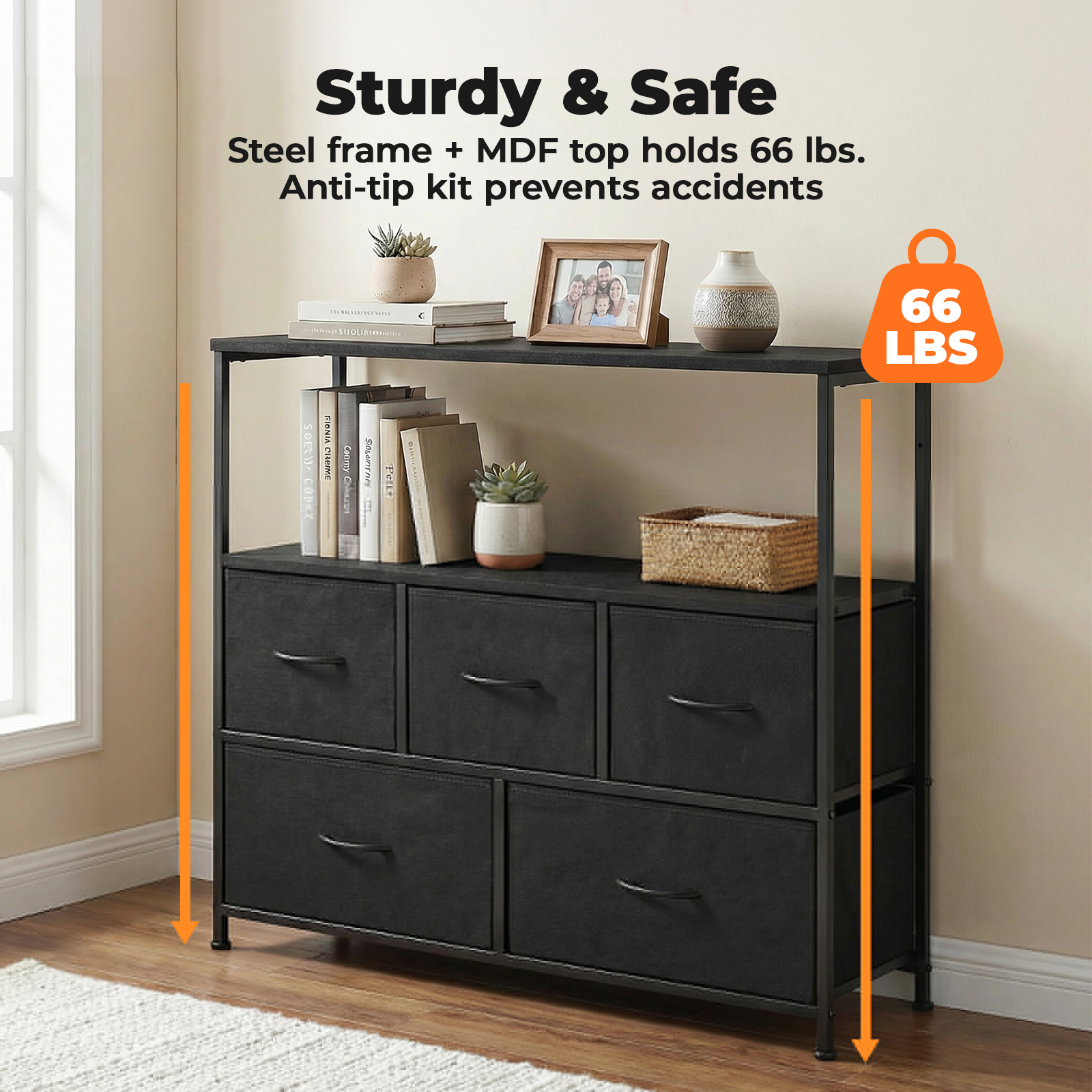 Alvantor Tall Dresser Fabric Storage Tower ,Wooden Top for Kid Room, Closet, Entryway, Nursery