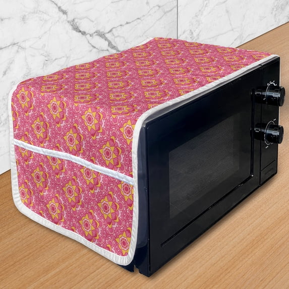 Mandala Microwave Oven Cover, Abstract Middle Eastern Style Floral Ornament Warm Summer Colors, Water Resistant Organizer with Pockets Kitchen, 36" x 12", Earth Yellow Pink and Magenta, by Ambesonne
