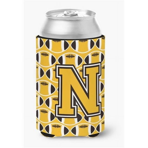 Carolines Treasures  Letter N Football Black - Old Gold & White Can or Bottle Hugger