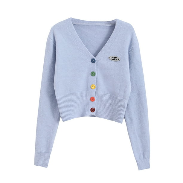 Camisa de punto para mujer, suelta, retro, de manga larga, con botones, suéter, abrigo de otoño, azul Kearding AP001150-05B