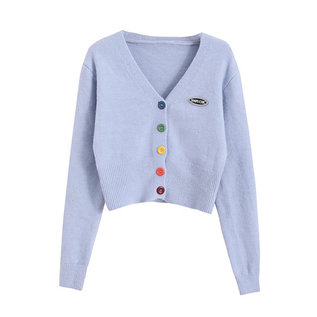 Camisa de punto para mujer, suelta, retro, de manga larga, con botones, suéter, abrigo de otoño, azul Inevent AP001150-05B