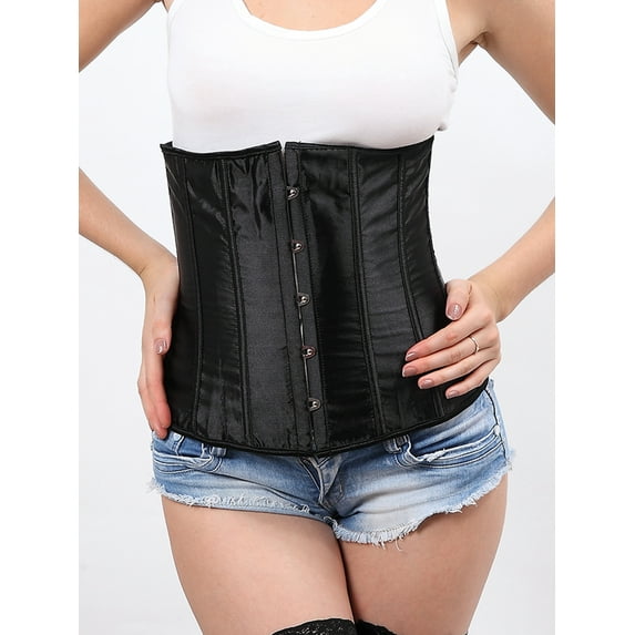 FALEXO Women's Waist Training Satin Corsets Underbust Corset 12 Plastic Boned Lace Up Corset Plus Size Slimming Corselet Body Shaper