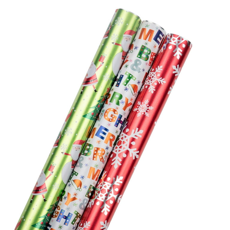 JAM Christmas Foil Wrapping Paper, 25 Sq ft, 1/Pack, Silver with Blue Trees  Gift Wrap
