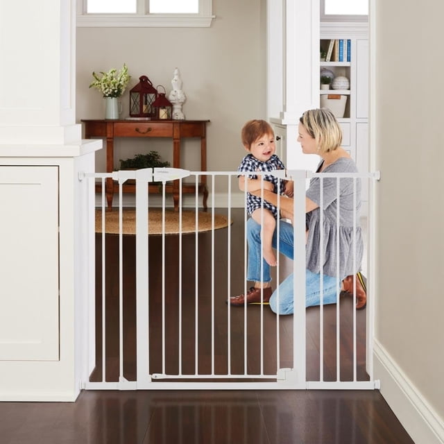 Toddleroo by North States Extra Wide Bright Choice Auto-Close Baby Gate with Door. Pressure Mounted Baby Gate for Doorways, Child Gate Fits Openings 29.75” to 52 Wide. (30 Tall, White)