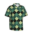 thumbnail image 3 of Xecao Green Squares print Hawaiian shirt - a stylish short-sleeve button-down for men, perfect for casual beach and tropical outings., 3 of 9