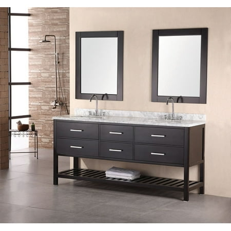 Design Element London 72" Double Sink Bathroom Vanity Set in Espresso with Carrara Marble Top
