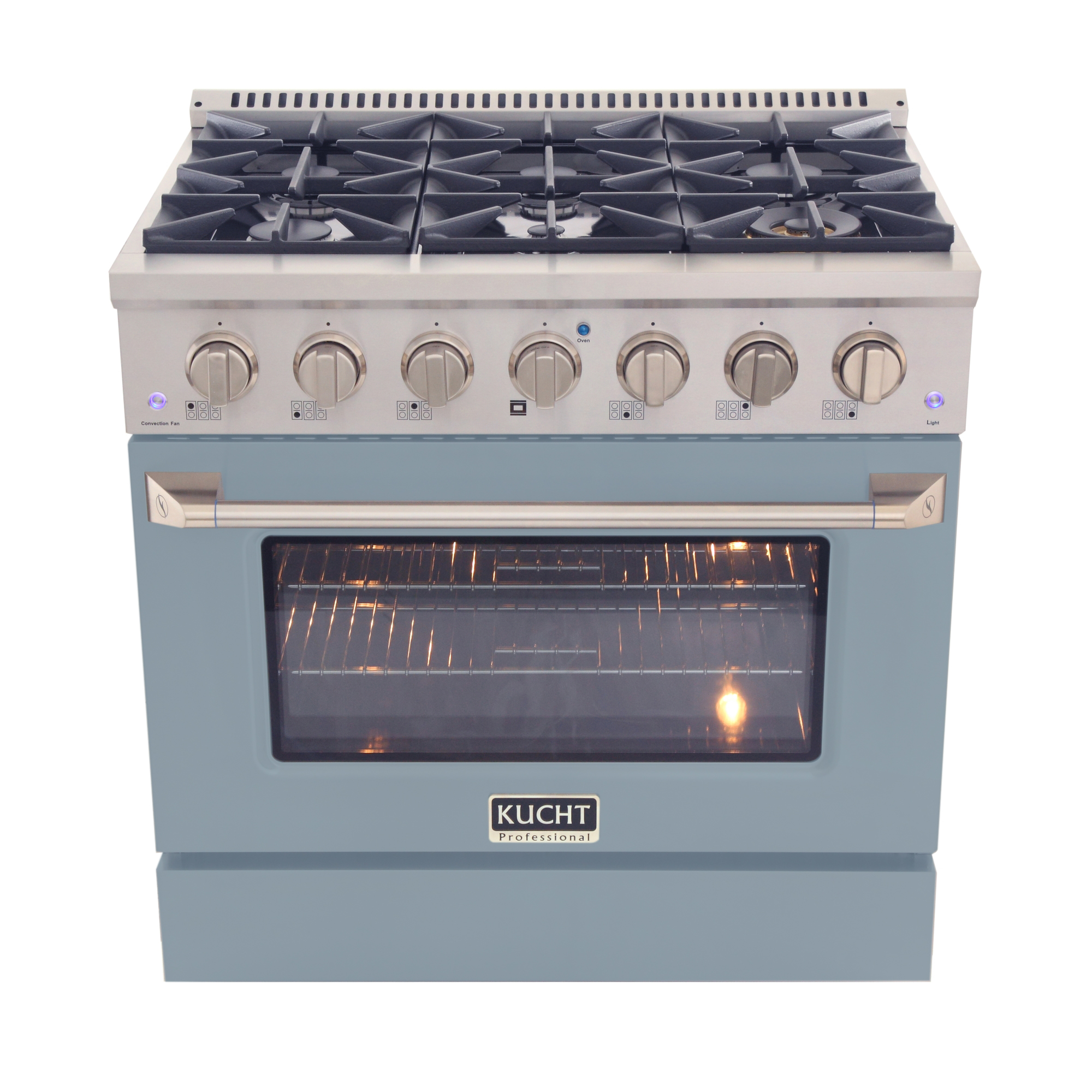36 in. 5.2 cu. ft Dual Fuel Range for Propane Gas Sealed Burners in Light Blue.