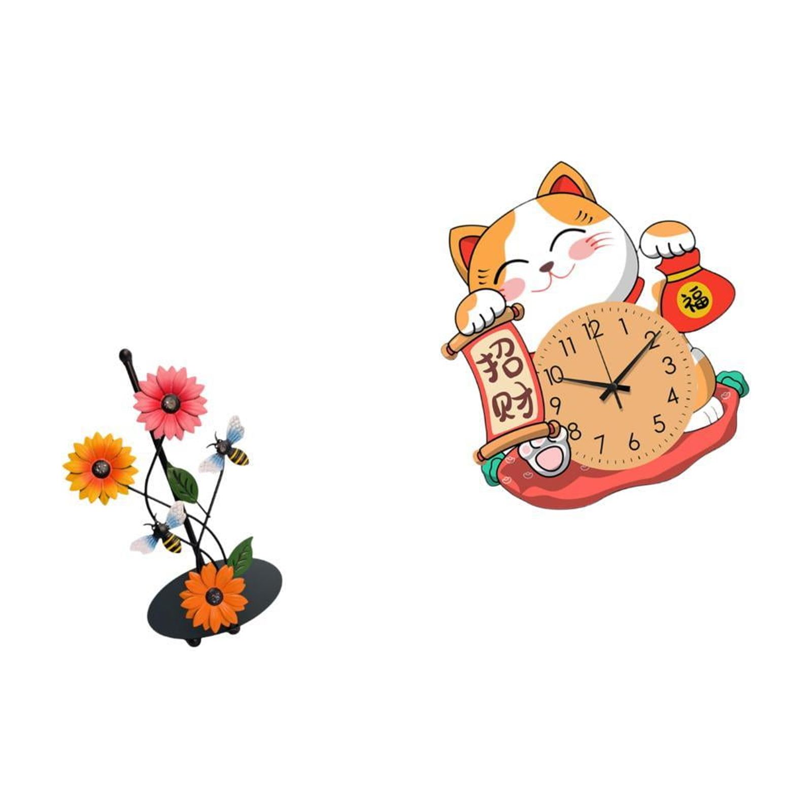 Fiocias Toilet Paper Holder Paper Towel Holder Wall Clock Silent Cat Wall Clock Iron Construction Artistic Gift Suitable for Kitchen Bedroom Living Room Offic