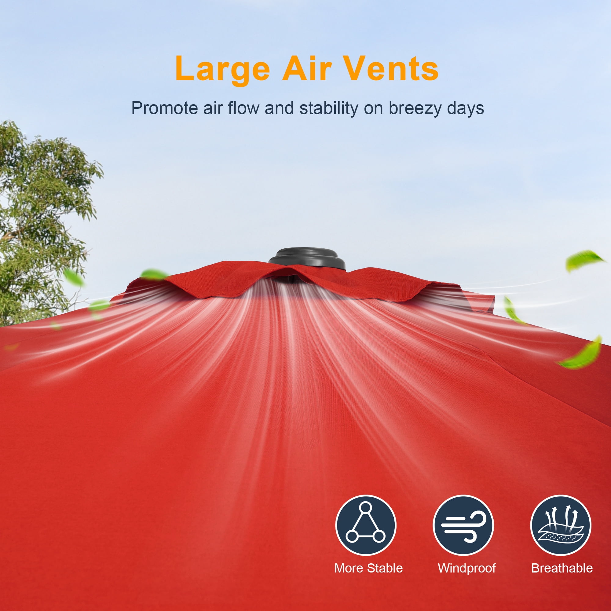 ACEGOSES 7.5ft Patio Umbrella, Outside Table Umbrellas With Non-Fading Polyester canopy, Chili Red
