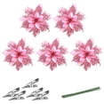 thumbnail image 2 of 5uds. Cabezas de flores con purpurina de 14 cm con clip y tallo para decoración de árbol de Navidad (rosa, 5 unidades), 2 of 2