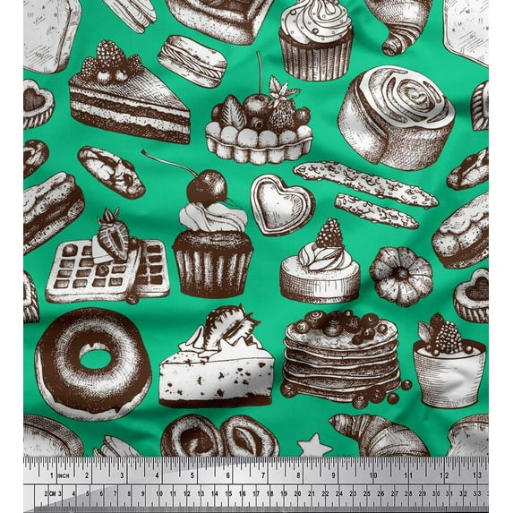 Soimoi Rayon Fabric Cupcake,Donut & Cookies Food Printed Fabric 1 Yard 56 Inch Wide