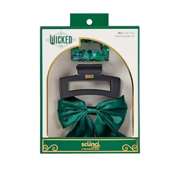 Wicked 3PK Claw Clip & Bow Barrette set - hair clips - gift box - hair clips for women - gifts for her - hair accessories -Scunci by