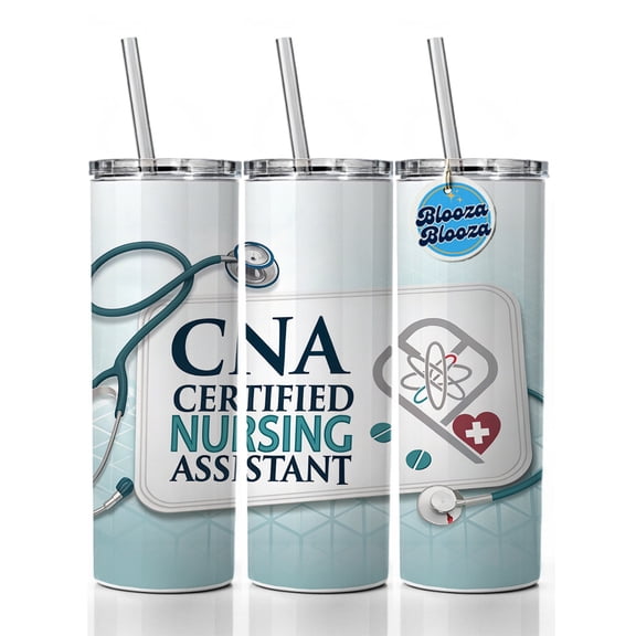CNA Certified Nursing Assistant Medical Hospital 20oz Insulated Water Bottle Skinny Tumbler Includes Straw
