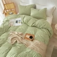 thumbnail image 4 of Striped Comforter Set Twin XL Size - Green White Stripes Pattern Bed Set for All Season, 3 Pieces Lightweight Bedding Comforter Sets for All Seasons (1 Soft Fluffy Comforter + 2 Pillowcases), 4 of 7