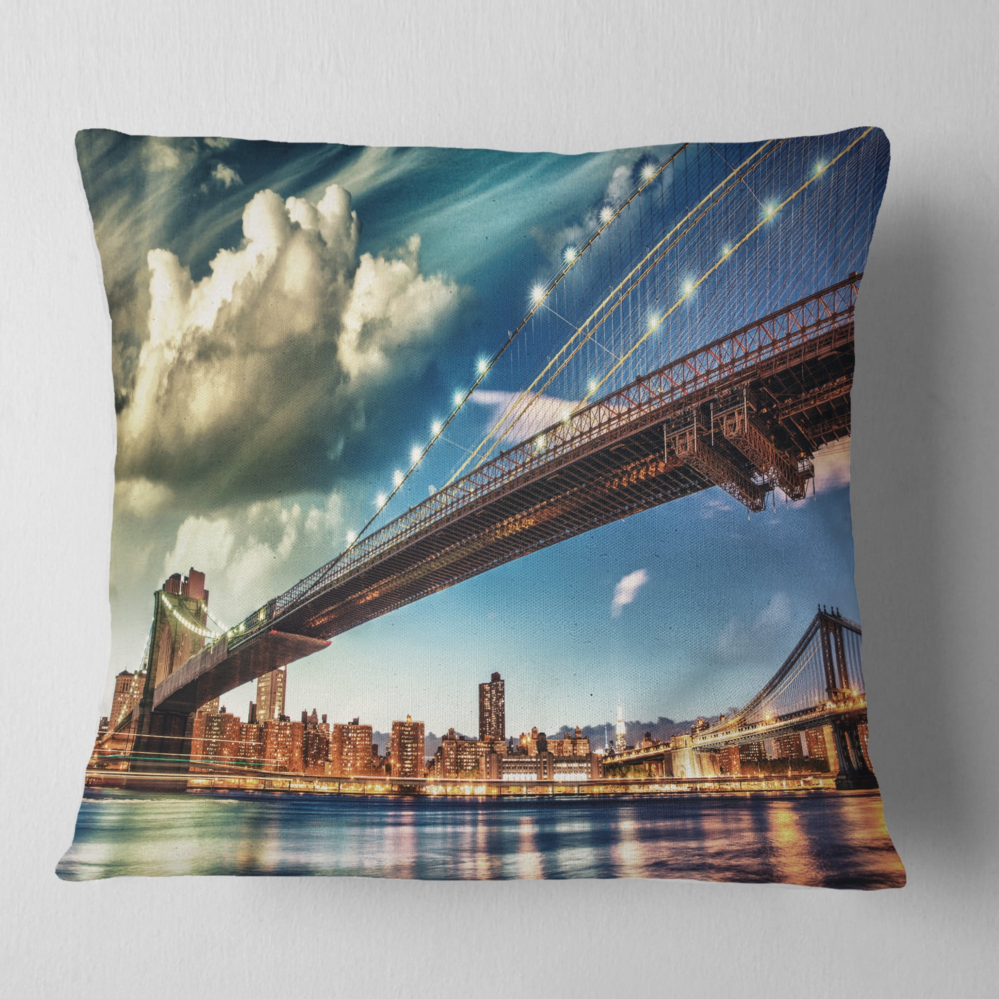 Designart Manhattan Skyline at Summer - Cityscape Photo Throw Pillow - 18x18