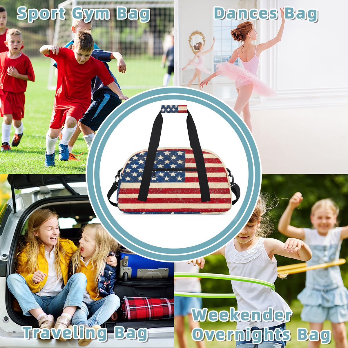 Herdesigns American Usa Flag Sports Duffle Bags Travel Duffle Bag Gym Bag 4th July Independence Day Weekender Travel Bag Waterproof Overnight Bag Carry On Travel Tote Bag Dance Bags