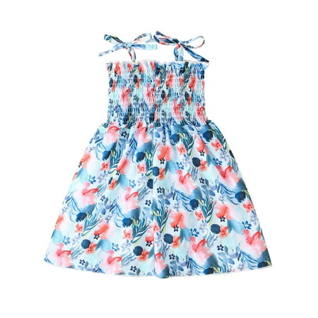 

Pedort Summer Dress Girl s Summer Sundress Spaghetti Strap Solid Linen Midi Dress Casual Cami Dresses Blue 130
