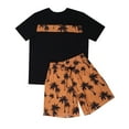 thumbnail image 3 of Men's Suits Casual Hawaii Coconut Tree Print Shirt with Drawstring Waist Shorts Set for Everyday Wear, 3 of 7