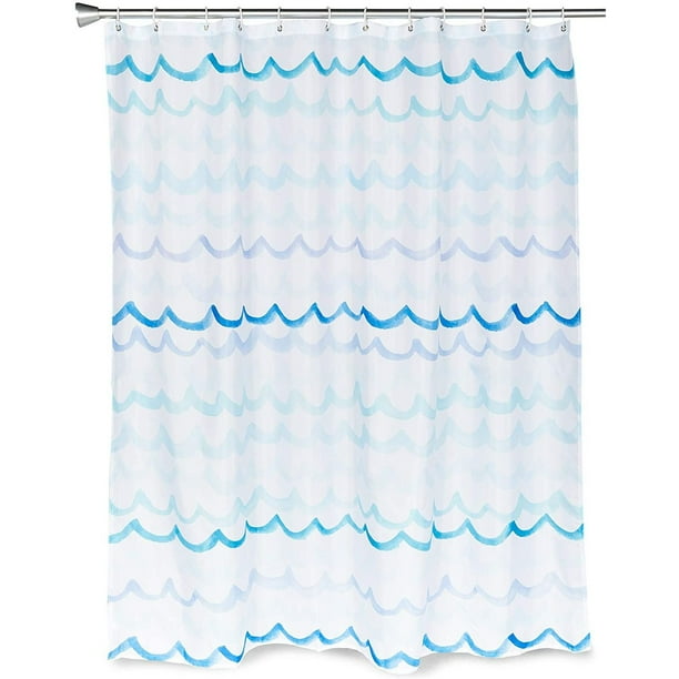 Blue Waves Bath Shower Curtain Set Polyester With 12 Hooks For Nautical Beach Bathroom Decor 71 X70 Walmart Com Walmart Com