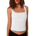 thumbnail image 3 of Womens Square Neck Fitted Tank Tops Double Layer Seamless Slim Fit Shirts Basic Spring Summer White M, 3 of 9