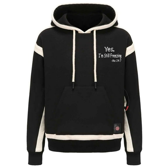 WREESH Heated Hoodie for Men Women Fashion Heating Loose Long Sleeve Thickening Hooded Sweatershirt Casual Tops Coat Black