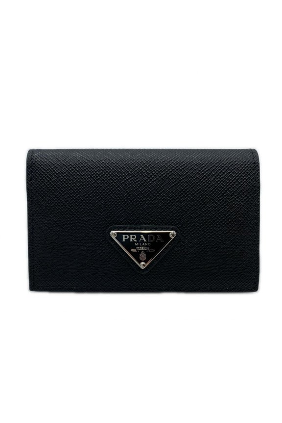 Pre-Owned PRADA Saffiano Triangle Business Card Holder/Card Case 1MC110 Black Men's