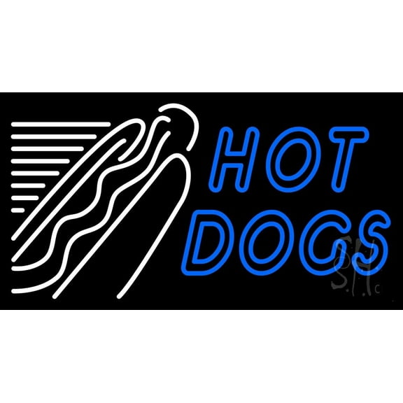 Double Stroke Hot Dogs 2 LED Neon Sign 20 x 37 - inches, Black Square Cut Acrylic Backing, with Dimmer - Bright and Premium built indoor LED Neon Sign for restaurant window and interior decor.