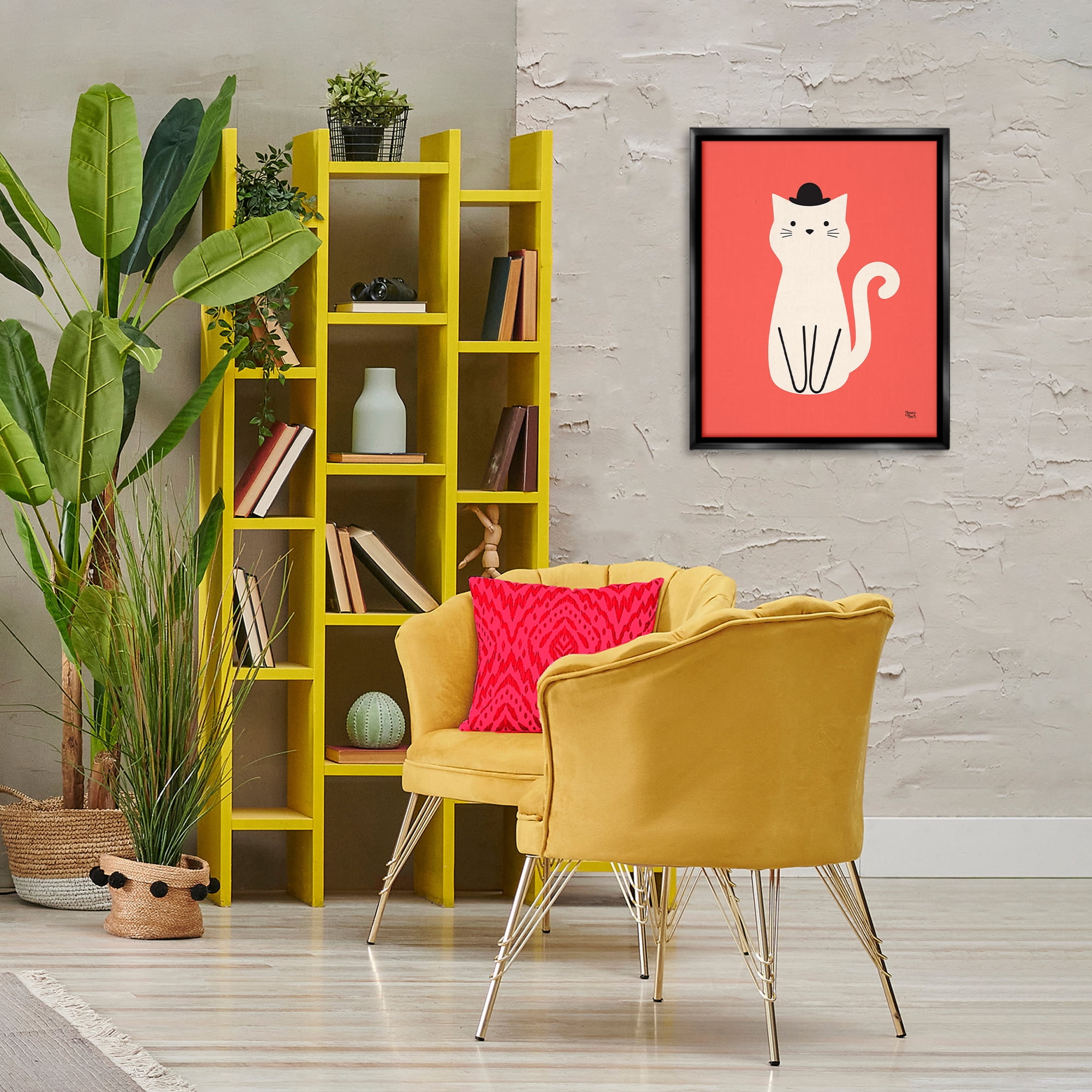 Stupell Industries Cat with Top Hat Animals Painting Black Floater Framed Canvas Art Print Wall Art, 17 x 21